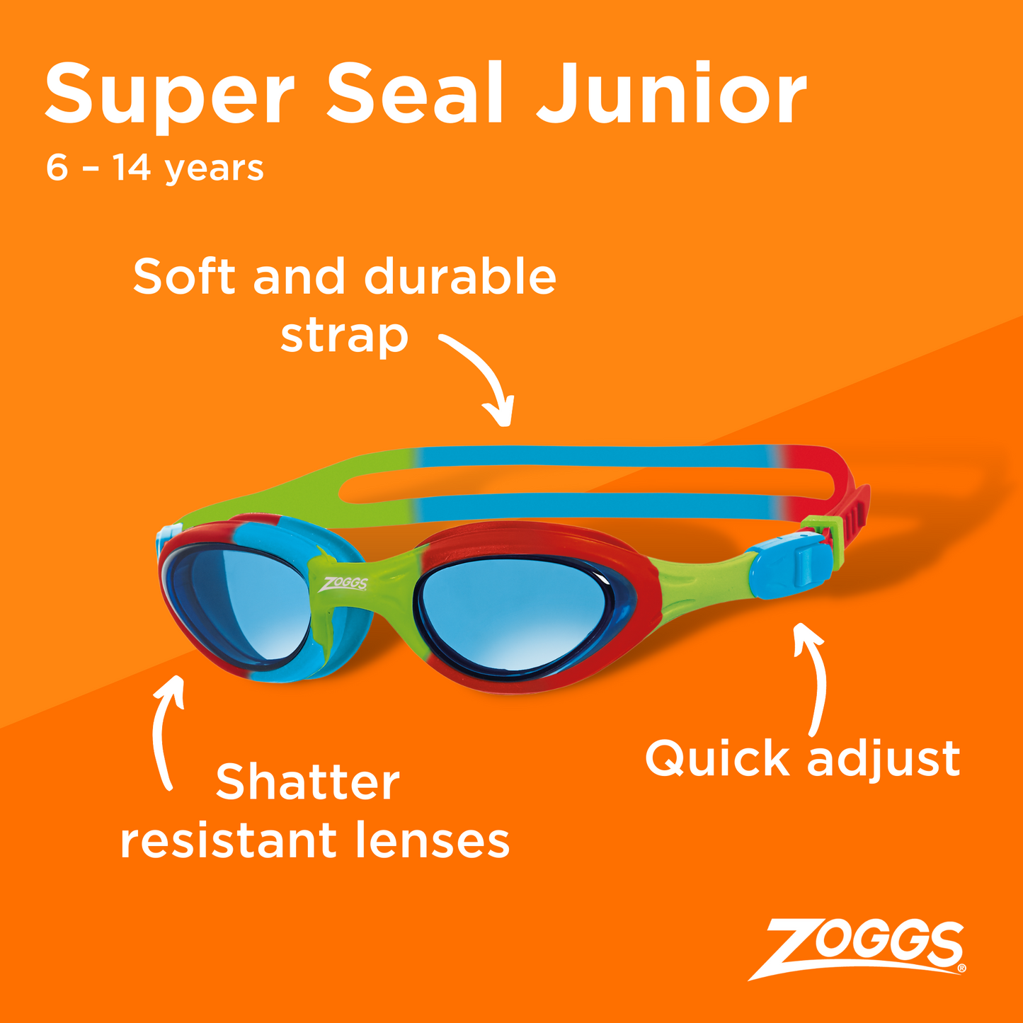 Zoggs Super Seal Junior Goggle - Blue/Green/Red